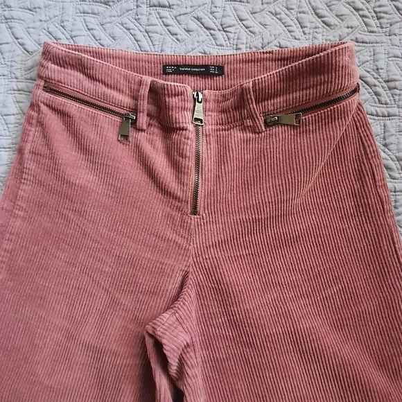 ZARA High Waist Corduroy Culotte Pant Womens S Pink Wide Leg Cropped - Picture 4 of 11